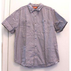 Merrell Mens Shirt Large Button Front Gray Abstract Floral Short Sleeve